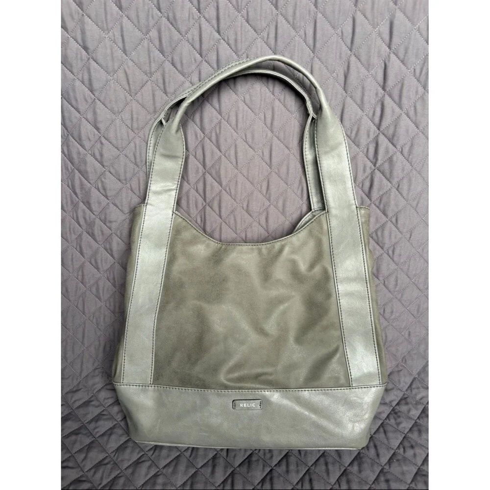 Relic by Fossil Silver Gray Tote Shoulder Bag Purse w/Dual Texture, Drop Handles